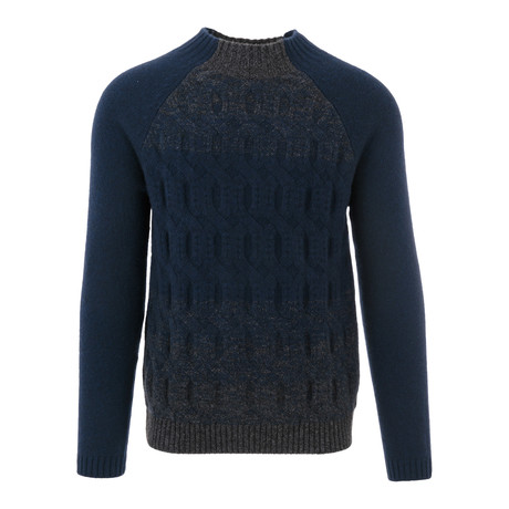Sacco Mixed Yarn Ombre Funnel Neck // Navy (S)