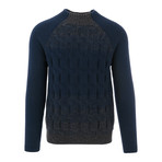 Sacco Mixed Yarn Ombre Funnel Neck // Navy (L)
