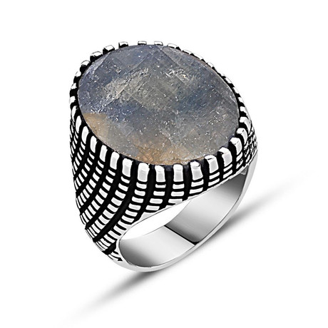 Sapphire Silver Gemstone Ring (Size 9)