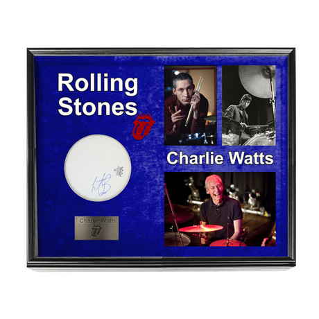 The Rolling Stones Charlie Watts Signed Drumhead + Display
