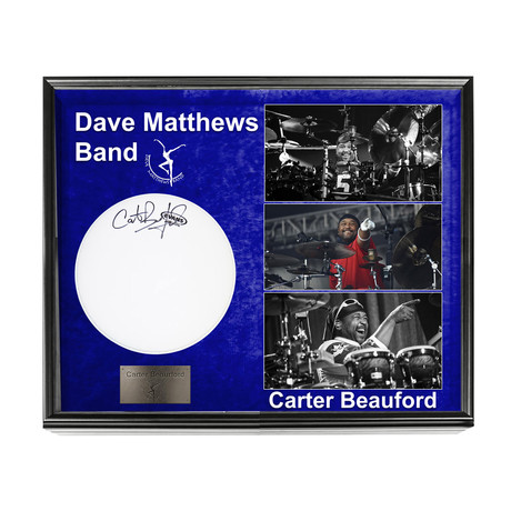 Dave Matthews Band Carter Beauford Signed Drumhead + Display