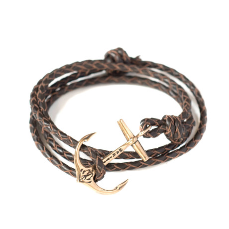 Braided Leather Anchor Bracelet (Copper)