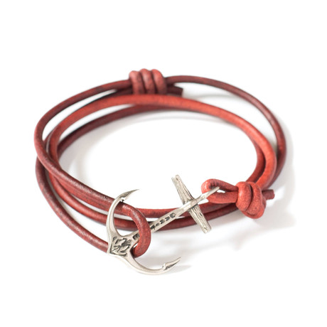 Leather Anchor Bracelet // Silver (Red)