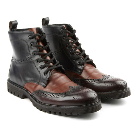 Men's Lace-up Wingtip Boots // Black Brandy (US: 7)