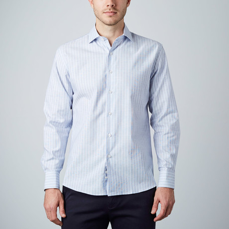 Pinstripe Dress Shirt // Light Grey + Blue (US: 15R)