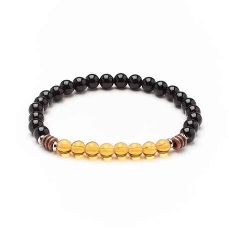 Golden Czech Beads + Black Onyx Bracelet
