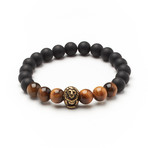 Tiger Eye + Black Onyx + Brass Lion Bracelet