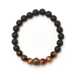 Tiger Eye + Black Onyx + Brass Lion Bracelet