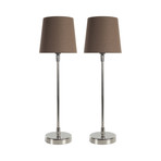 Modern Round Table Lamp // Brown + White // Set of 2