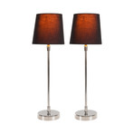 Modern Round Table Lamp // Black + Orange // Set of 2