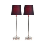 Modern Round Table Lamp // Black + Fuchsia // Set of 2