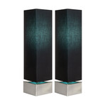 Modern Square Table Lamp // Black + Turquoise // Set of 2