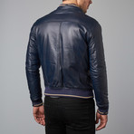 Thin Lamb Leather Bomber Jacket // Blue (Euro: 48)