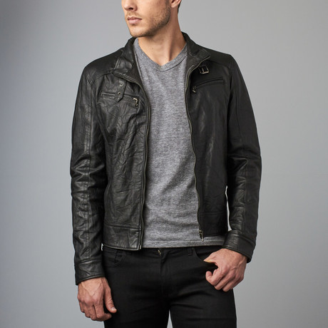 Max Creased Leather Biker Jacket // Black (Euro: 46)
