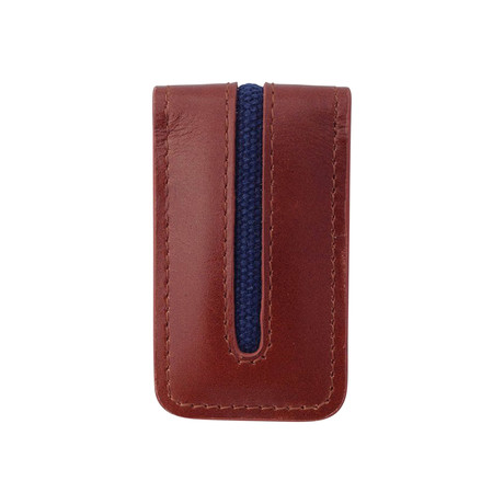 Canvas + Leather Magnetic Money Clip (Navy Blue)