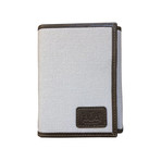 Canvas + Leather Tri-Fold RFID Wallet (Navy Blue)