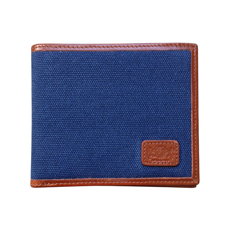 Canvas + Leather Bi-Fold RFID Wallet (Navy Blue)