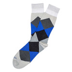 Harlequin Ball Point Sock // Grey + Royal Blue // Pack of 2