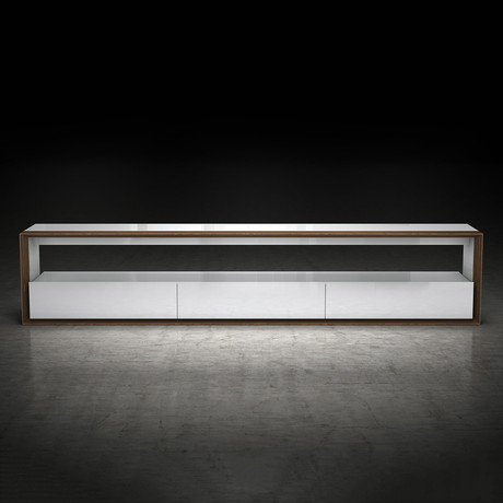 Beckenham 79in. Media Console // Glossy White + Walnut