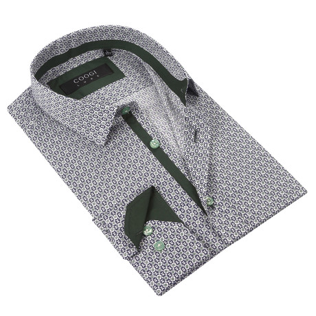 Dillow Dress Shirt // White + Navy + Jade (S)