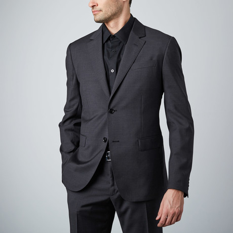 Solid Textured Weave 2-Button Wool Suit // Dark Grey (Euro: 48)