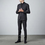 Solid Textured Weave 2-Button Wool Suit // Dark Grey (Euro: 46)