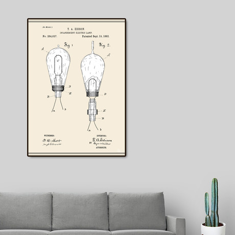 Thomas Edison Light Bulb Patent (16"W x 20"H x 2"D)