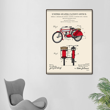 Motorcycle Sidecar Patent (16"W x 20"H x 2"D)