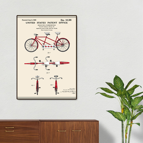 Tandem Bicycle Patent (16"W x 20"H x 2"D)
