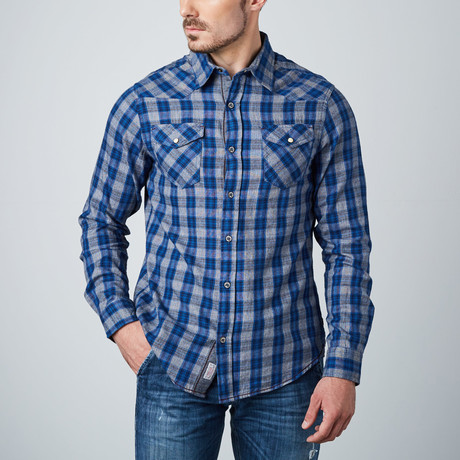 Long Sleeve Flannel Shirt // Blue (S)