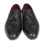 Woven Leather Tassel Loafers// Black (Euro: 45)