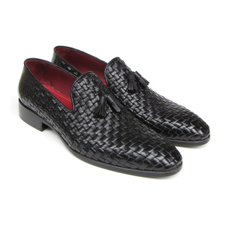 Woven Leather Tassel Loafers// Black (Euro: 44)