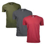 Ultra Soft Sueded Crewneck T-Shirt // Burgundy + Military Green + Heavy Metal // Pack of 3 (M)