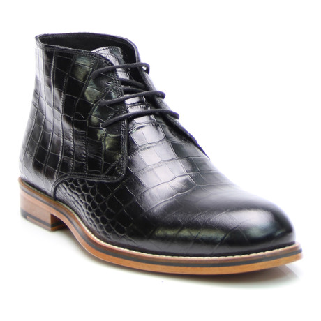 Lace-Up Crocodile Embossed Chukka Boot // Black (Euro: 39)