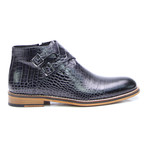 Double Monk Crocodile Embossed Boot // Dark Blue (Euro: 45)