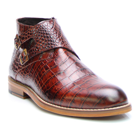 Double Monk Crocodile Embossed Boot // Tobacco (Euro: 39)