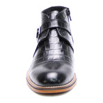 Single Monk Crocodile Embossed Boot // Black (Euro: 44)