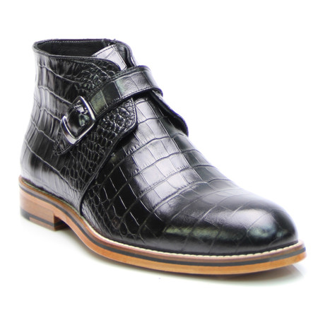 Single Monk Crocodile Embossed Boot // Black (Euro: 39)