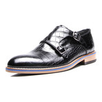 Reprise // Crocodile Embossed Double Monk // Black (Euro: 43)