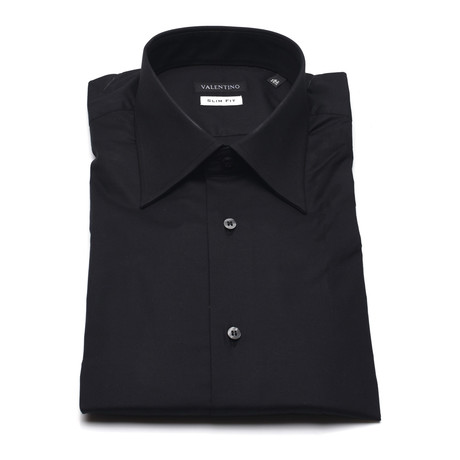 Solid Slim Fit Dress Shirt // Black (US: 15)