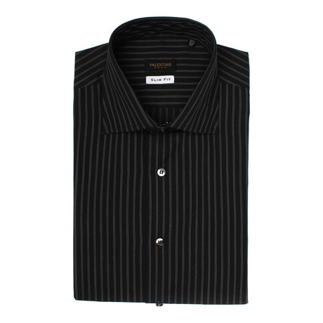 Double Dashed Stripe Slim Fit Dress Shirt // Black (US: 15)