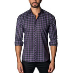 Checkered Casual Button-Up // Black + Purple (XL)