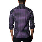 Checkered Casual Button-Up // Black + Purple (XL)