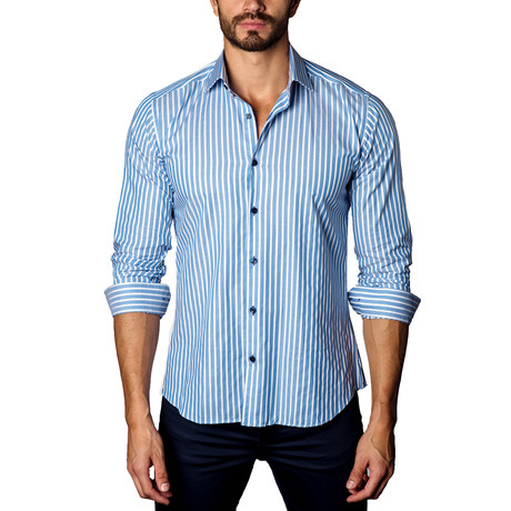 Jared Lang // Casual Button-Up // Blue + White (S)