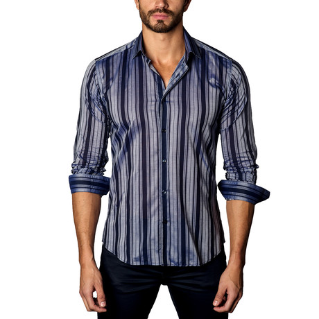 Striped Casual Button-Up // Navy (S)
