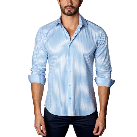 Striped Casual Button-Up // Light Blue + White (S)