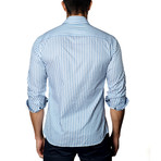 Textured Striped Casual Button-Up // White + Blue (S)