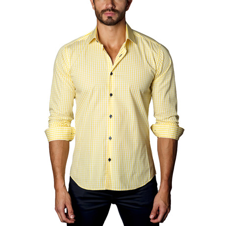 Plaid Casual Button-Up // Yellow (XL)