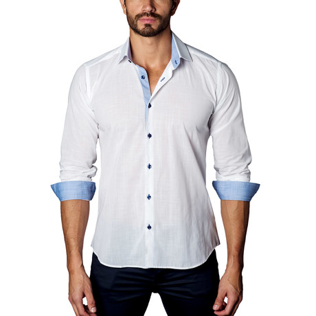 Contrasted Casual Button-Up // White (L)