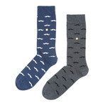 Mustache Calf Sock // Grey + Blue // Set Of 2